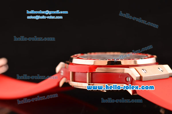 Hublot Big Bang Chronograph Miyota OS20 Quartz Rose Gold Case With Red Diamond Bezel White Dial and Orange Rubber Strap - Click Image to Close