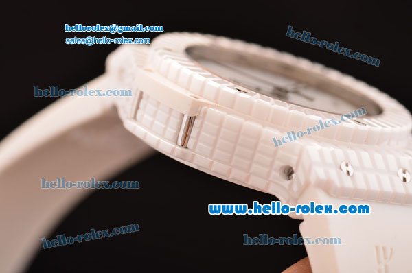 Hublot Big Bang Caviar Swiss ETA 2836 Automatic Ceramic Case with White Rubber Strap and White Dial 1:1 Original - Click Image to Close