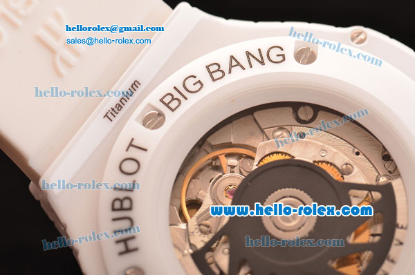 Hublot Big Bang Caviar Swiss ETA 2836 Automatic Ceramic Case with White Rubber Strap and White Dial 1:1 Original - Click Image to Close