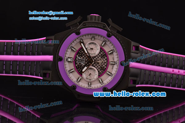 Hublot King Power Chronograph Swiss Valjoux 7750 Automatic PVD Case with White Dial and Purple Bezel - Click Image to Close