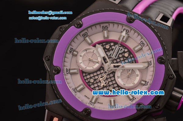 Hublot King Power Chronograph Swiss Valjoux 7750 Automatic PVD Case with White Dial and Purple Bezel - Click Image to Close