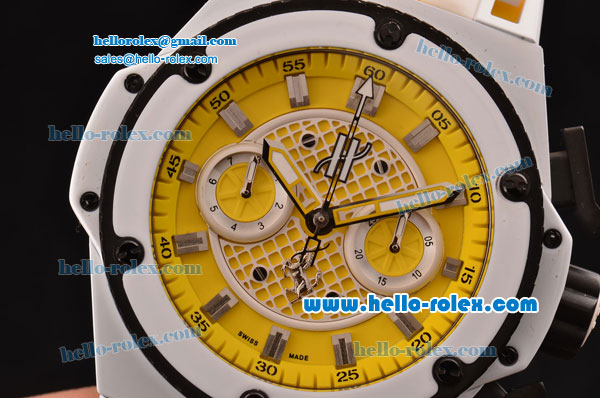 Hublot King Power Chronograph Swiss Valjoux 7750 Automatic Steel Case with White Bezel and Yellow Dial - Click Image to Close