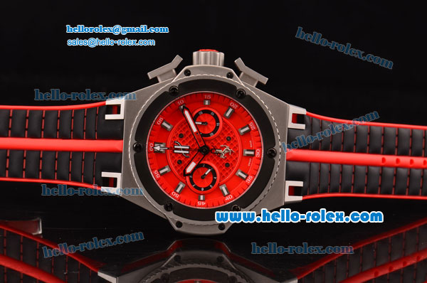 Hublot King Power Chronograph Swiss Valjoux 7750 Automatic Steel Case with Black Bezel Red Dial and White Stick Markers - Click Image to Close