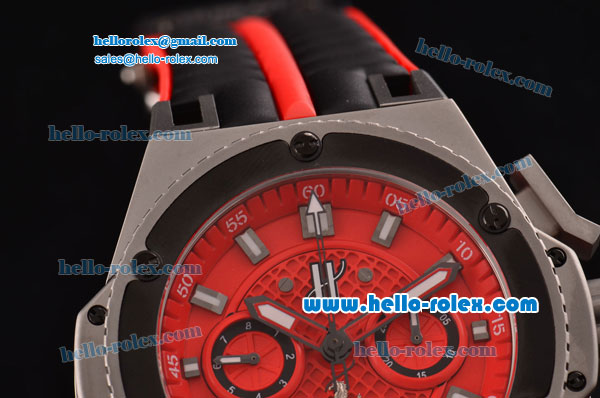 Hublot King Power Chronograph Swiss Valjoux 7750 Automatic Steel Case with Black Bezel Red Dial and White Stick Markers - Click Image to Close