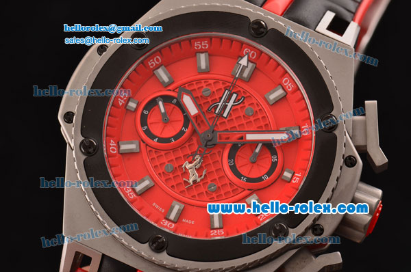 Hublot King Power Chronograph Swiss Valjoux 7750 Automatic Steel Case with Black Bezel Red Dial and White Stick Markers - Click Image to Close