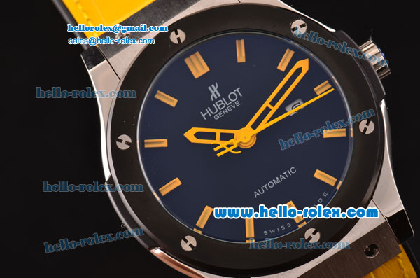 Hublot Classic Fusion Asia 2813 Automatic Steel case with Yellow Stick Markers PVD Bezel and Black Dial - Click Image to Close