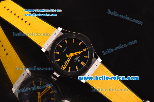 Hublot Classic Fusion Asia 2813 Automatic Steel case with Yellow Stick Markers PVD Bezel and Black Dial - Click Image to Close