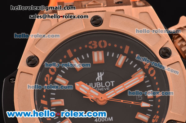 Hublot King Power Diver Oceanographic 4000 Swiss ETA 2836 Automatic Rose Gold Case with Black Dial and Orange Rubber Strap 1:1 Original - Click Image to Close