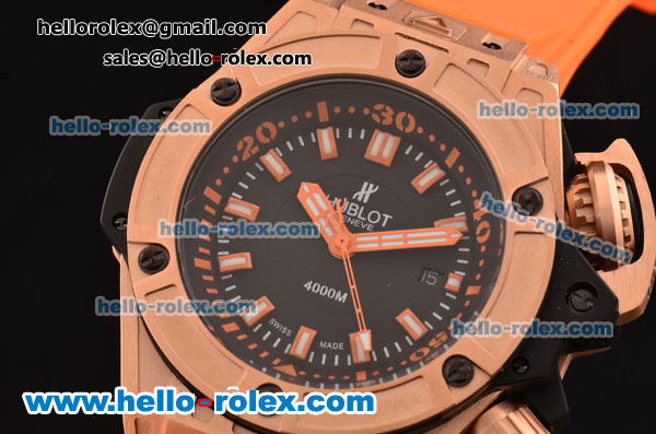Hublot King Power Diver Oceanographic 4000 Swiss ETA 2836 Automatic Rose Gold Case with Black Dial and Orange Rubber Strap 1:1 Original - Click Image to Close