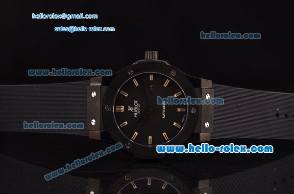 Hublot Classic Fusion Swiss ETA 2824 Automatic Ceramic Case with Stick Markers Black Rubber Strap and Black Dial 1:1 Original - Click Image to Close