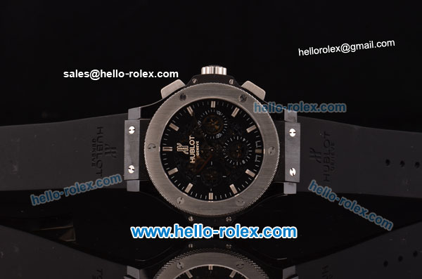 Hublot Aero Bang Chrongraph Swiss Valjoux 7750-DD Automatic Ceramic Case with Stick Markers Titanium Bezel and Black Rubber Strap - Click Image to Close