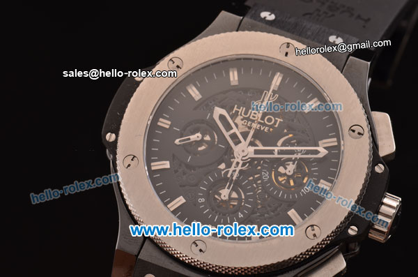 Hublot Aero Bang Chrongraph Swiss Valjoux 7750-DD Automatic Ceramic Case with Stick Markers Titanium Bezel and Black Rubber Strap - Click Image to Close