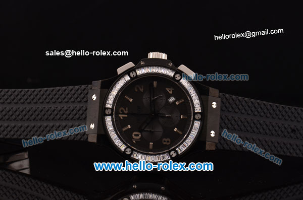 Hublot Big Bang Chronograph Miyota OS20 Quartz PVD Case with Black Dial and Diamond Bezel 7750 Coating - Click Image to Close