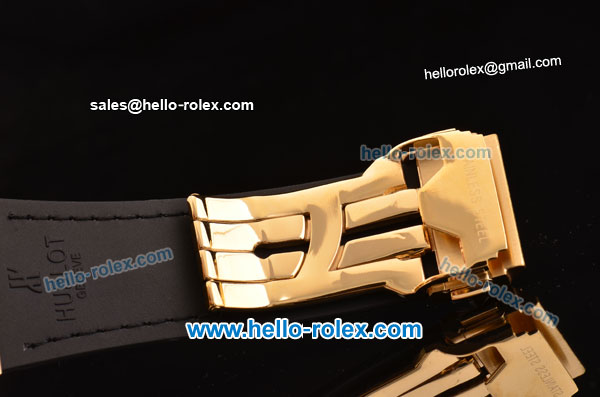 Hublot Big Bang Ferrari Swiss Valjoux 7750-SHG Automatic Gold Case with Gold Stick/Numeral Marekrs Black Dial and Black Rubber Strap - Click Image to Close