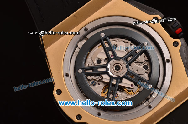 Hublot Big Bang Ferrari Swiss Valjoux 7750-SHG Automatic Gold Case with Gold Stick/Numeral Marekrs Black Dial and Black Rubber Strap - Click Image to Close