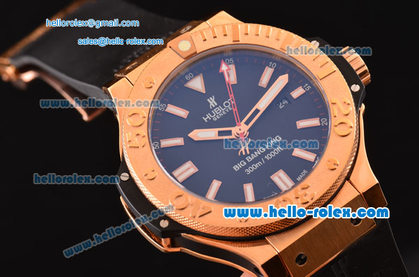 Hublot Big Bang King Swiss Valjoux 7750-CHG Automatic Rose Gold Case with Black Dial Rubber Strap and Stick Markers - Click Image to Close