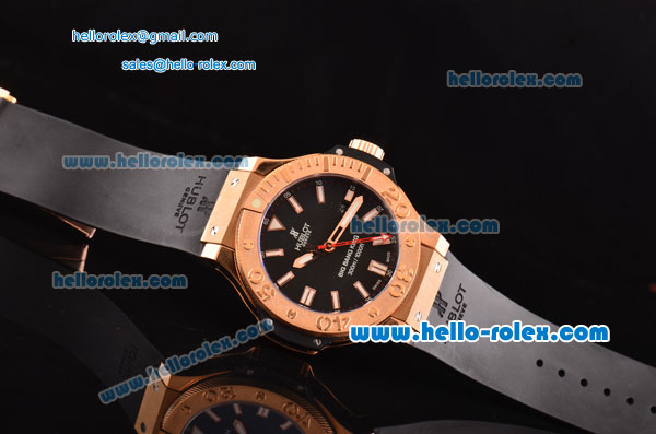 Hublot Big Bang King Swiss Valjoux 7750-CHG Automatic Rose Gold Case with Black Dial Rubber Strap and Stick Markers - Click Image to Close