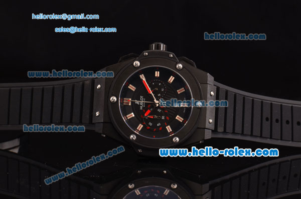 Hublot King Power Chronograph Miyota OS20 Quartz PVD Case with Black Rubber Strap Stick Markers and Black Dial - Click Image to Close