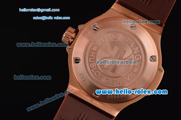 Hublot Big Bang Swiss ETA Quartz Rose Gold Case with Stick/Numeral Markers Brown Carbon Fiber Dial and Brown Rubber Strap - Click Image to Close