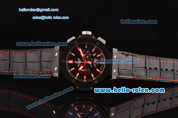 Hublot Big Bang Red Magic Swiss Quartz PVD Case with Black Dial and Black Leather Strap - Click Image to Close