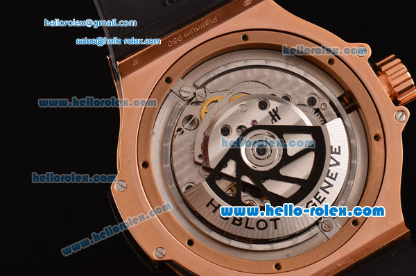 Hublot Big Bang King Swiss Valjoux 7750-CHG Automatic Rose Gold Case with stick Markers and Black Rubber Strap - Click Image to Close