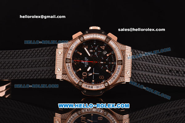 Hublot Big Bang Chrono Swiss Valjoux 7750-DD Automatic Rose Gold Case with Black Rubber Strap and Black Dial - Click Image to Close