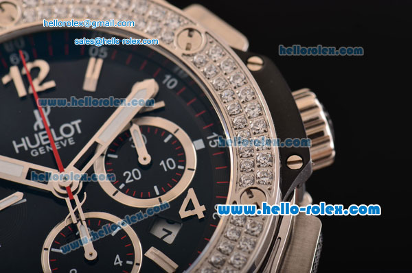 Hublot Big Bang Chrono Swiss Valjoux 7750-DD Automatic Steel Case Diamond Bezel with Black Rubber Strap and Black Dial - Click Image to Close