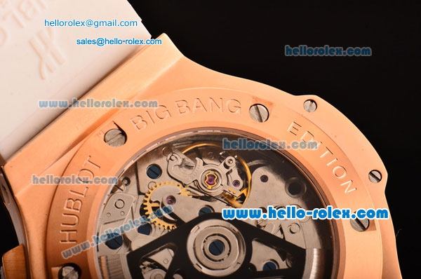 Hublot Big Bang Swiss Valjoux 7750 Automatic Movement Rose Gold Case with Diamond Bezel-White Dial and Rose Gold Markers-White Rubber Strap - Click Image to Close