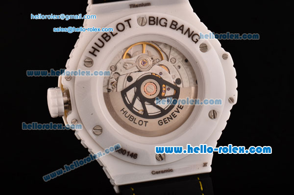 Hublot Big Bang Tutti Frutti Caviar Swiss ETA 2824 Automatic White Ceramic Case with Yellow Leather Strap and Diamond/Rose Gold Bezel - 1:1 Original - Click Image to Close