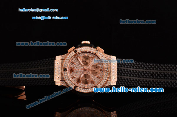 Hublot Big Bang Chrono Hub4100 Automatic Rose Gold Case with Diamond Dial Black Rubber Strap and Stick/Numeral Markers - Click Image to Close