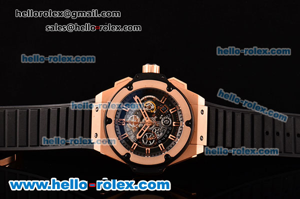 Hublot King Power Dwayne Wade Chrono Swiss Valjoux 7750-DD Automatic Rose Gold Case with Black Rubber Strap adn Skeleton Dial - Click Image to Close