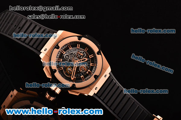 Hublot King Power Dwayne Wade Chrono Swiss Valjoux 7750-DD Automatic Rose Gold Case with Black Rubber Strap adn Skeleton Dial - Click Image to Close