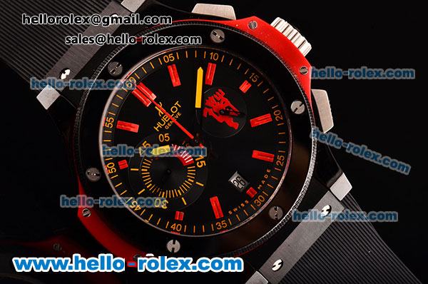 Hublot Big Bang Manchester United Swiss Valjoux 7750 Automatic Movement Full Ceramic Case with Black Dial and Red Stick Markers - Click Image to Close