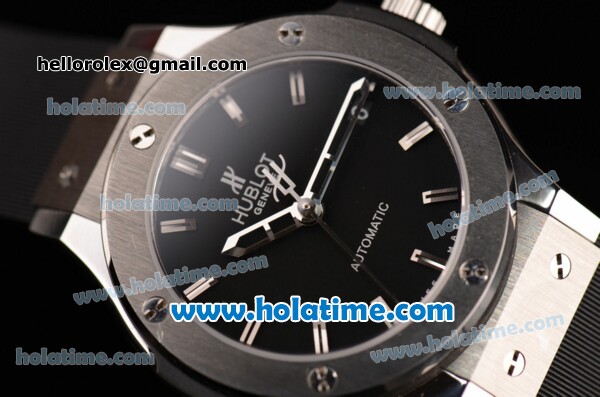 Hublot Classic Fusion Japan Miyota Automatic Steel Case with Black Dial Black Rubber Bracelet and Silver Markers - 1:1 Original - Click Image to Close