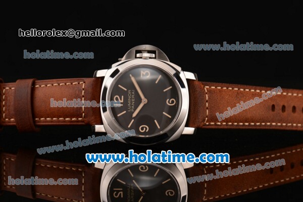 Panerai Luminor Base PAM00390 Swiss ETA 6497 Manual Winding Stainless Steel Case with Brown Leather Bracelet and Yellow Stick/Numeral Markers -1:1 - Click Image to Close