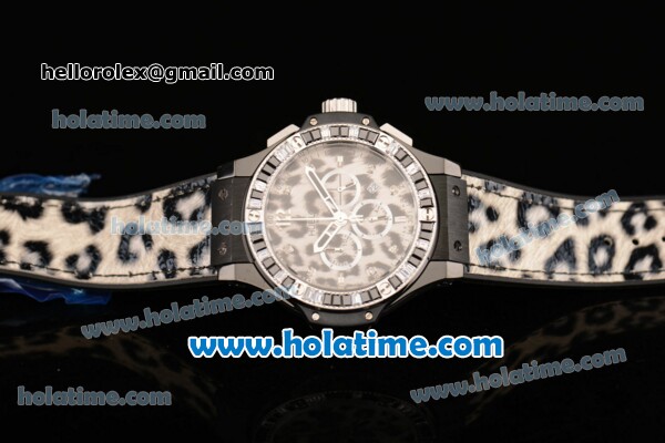 Hublot Big Bang Snow Leopard Chrono Miyota OS20 Quartz PVD Case with White/Black Markers and Leopard Leather Bracelet - Click Image to Close