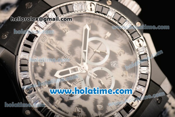 Hublot Big Bang Snow Leopard Chrono Miyota OS20 Quartz PVD Case with White/Black Markers and Leopard Leather Bracelet - Click Image to Close