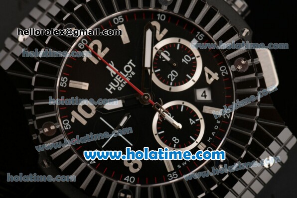 Hublot Big Bang Chrono Swiss Valjoux 7750 Automatic Ceramic Case with Black Dial Stick/Numeral Markers and Black Rubber Bracelet - Click Image to Close
