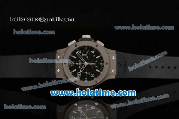 Hublot Big Bang Chrono Clone HUB4100 Automatic Titanium Case with Black Dial Stick/Numeral Markers and Black Rubber Strap (J12) - Click Image to Close