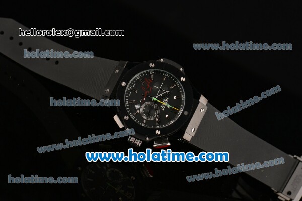 Hublot Big Bang Ayrton Senna Chronograph Miyota Quartz Movement PVD Case with Black Dial and Black Rubber Strap - Click Image to Close