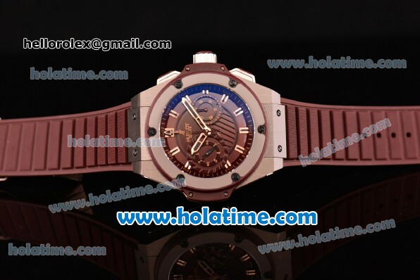 Hublot King Power Chrono Swiss Valjoux 7750 Automatic Rose Gold Case with Brown Rubber Strap and Rose Gold Markers (YR) - Click Image to Close