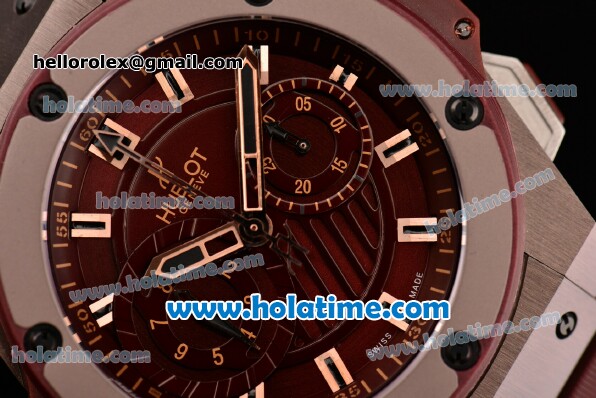 Hublot King Power Chrono Swiss Valjoux 7750 Automatic Rose Gold Case with Brown Rubber Strap and Rose Gold Markers (YR) - Click Image to Close