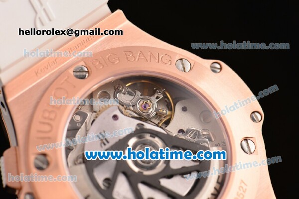Hublot Big Bang Clone HUB4100 Automatic Rose Gold Case with White Ceramic Bezel and White Dial - 1:1 Original (TW) - Click Image to Close
