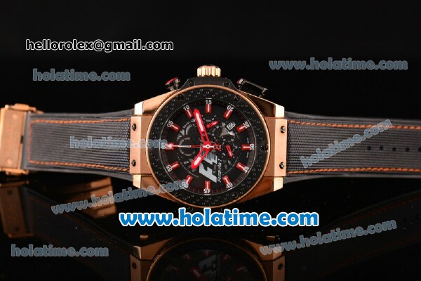 Hublot King Power F1 Limited Edition Chronograph Miyota Quartz Movement Rose Gold Case with Black Dial and Black Rubber Strap - Click Image to Close