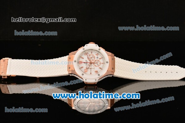 Hublot Big Bang Quartz Movement White Dial with Rose Gold Case and Numeral Marking-White Rubber Strap - Click Image to Close