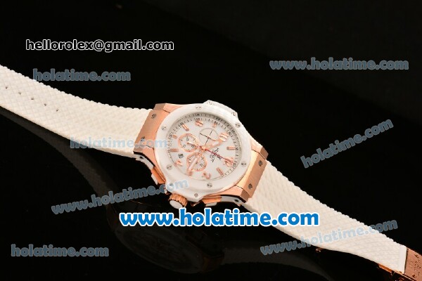 Hublot Big Bang Quartz Movement White Dial with Rose Gold Case and Numeral Marking-White Rubber Strap - Click Image to Close