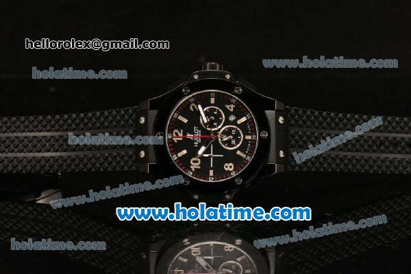 Hublot Big Bang Chronograph Quartz Movement Full Ceramic Case with Black Dial and Black Rubber Strap-Silver Numeral Marker - Click Image to Close