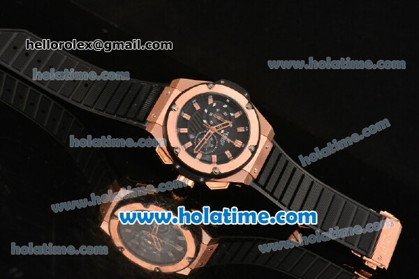 Hublot King Power Chrono Miyota OS20 Quartz Rose Gold Case with Black Dial and Stick Markers - Click Image to Close