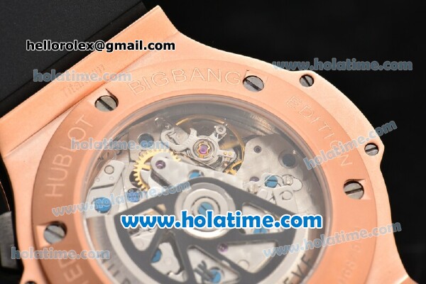 Hublot Big Bang Aero Bang Chrono Swiss Valjoux 7750 Automatic Rose Gold Case with Stick Markers and Skeleton Dial - Click Image to Close