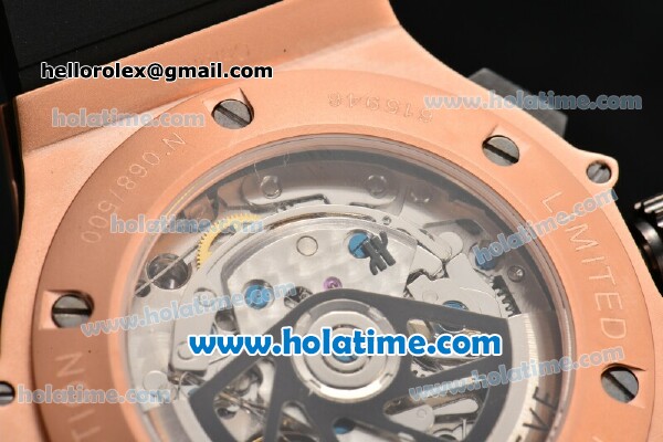 Hublot Big Bang Aero Bang Chrono Swiss Valjoux 7750 Automatic Rose Gold Case with Stick Markers and Skeleton Dial - Click Image to Close